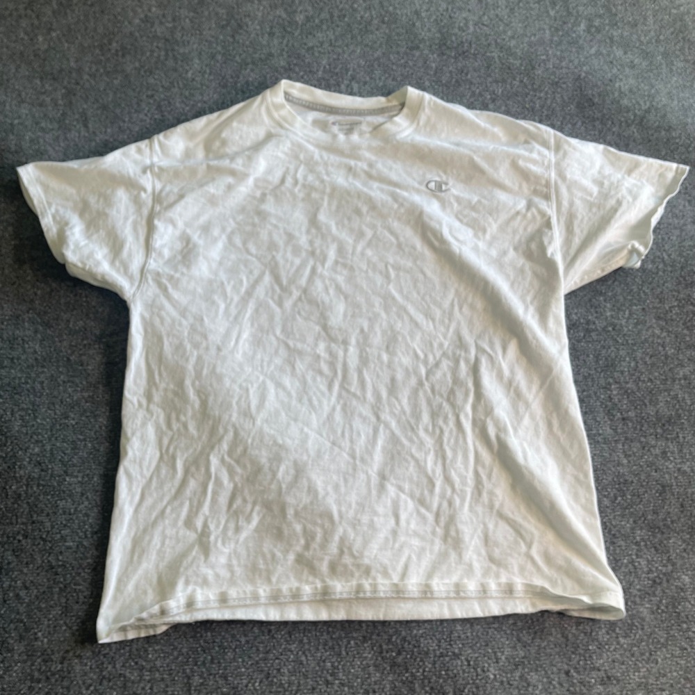Champion Authentic Mens XL White Short Sleeve Crew Neck Embroidered Logo T-Shirt